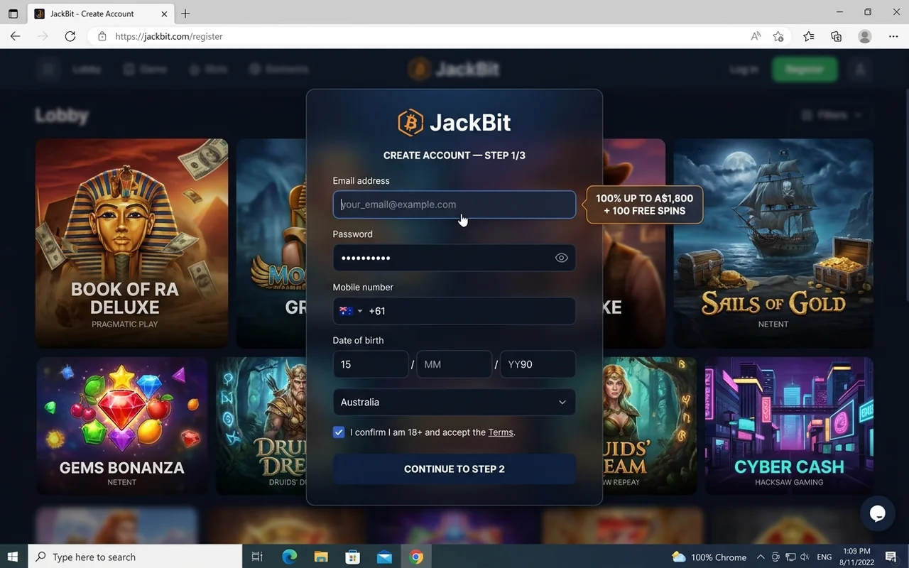 Sign up in under 60 seconds – JackBit